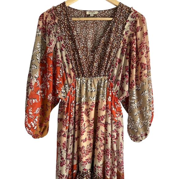 Umgee Women’s Size Medium Floral Mixed Pattern High Low Maxi‎ Dress - Picture 6 of 8